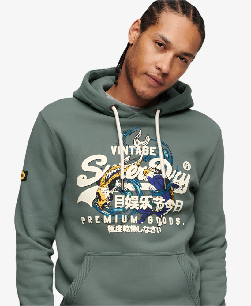 Japanese Vintage Logo Graphic Hoodie | Goblin Blue