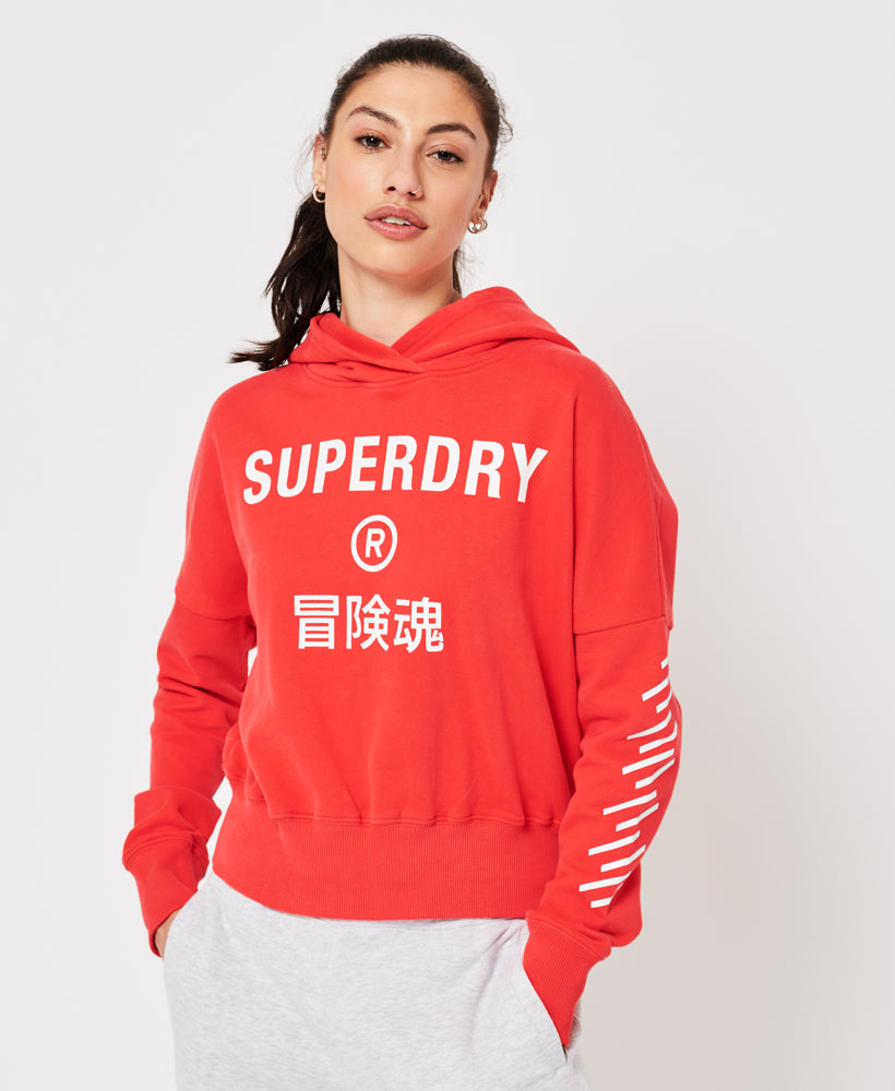 Code Core Sport Crop Box Hoodie | Hyper Fire Coral