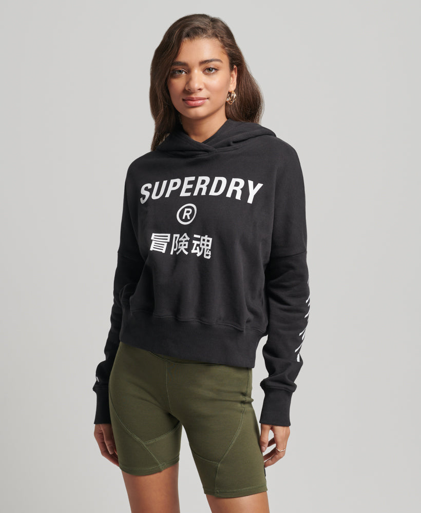 Code Core Sport Crop Box Hoodie | Black