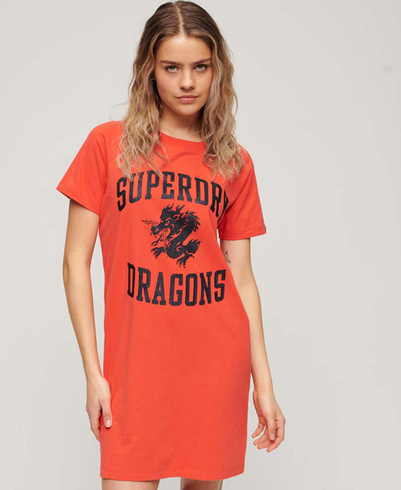 Year of the Dragon Graphic T-Dress | Sunset Red
