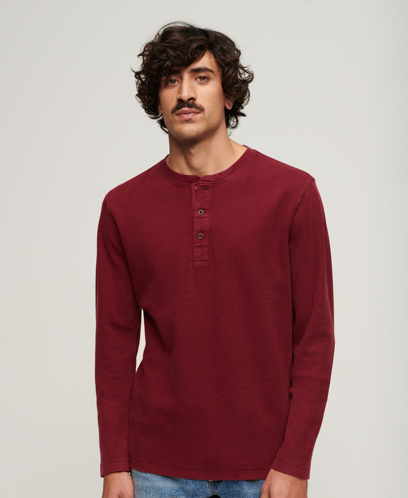 Relaxed Fit Waffle Cotton Henley Top | Stanton Red