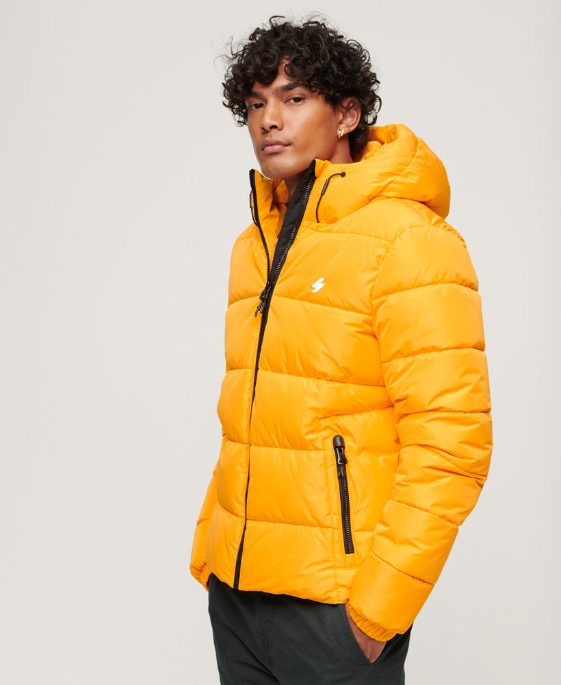 Hooded Sports Puffer Jacket | Saffron Yellow