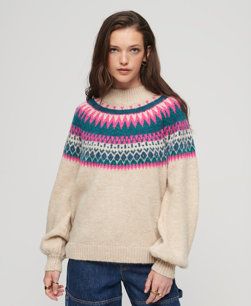 Slouchy Pattern Knit Jumper | Ecru Fairisle