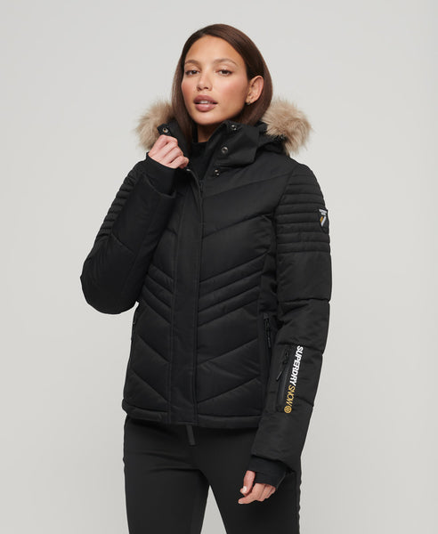 Fur Womens Puffer Jacket Superdry Ski Luxe Puffer Jacket Black