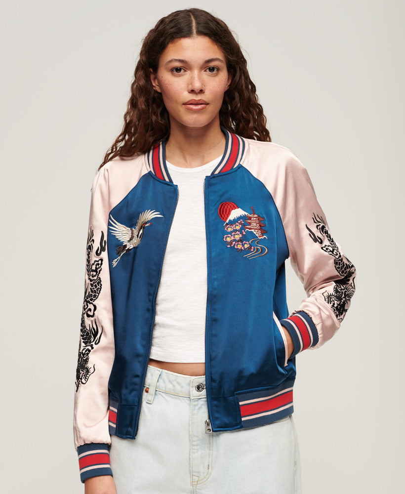 Suikajan Embroidered Bomber Jacket | Blue Bottle – Superdry