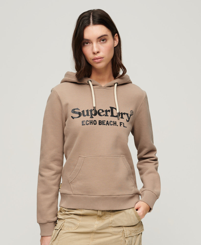 Metallic Venue Logo Hoodie | Deep Beige