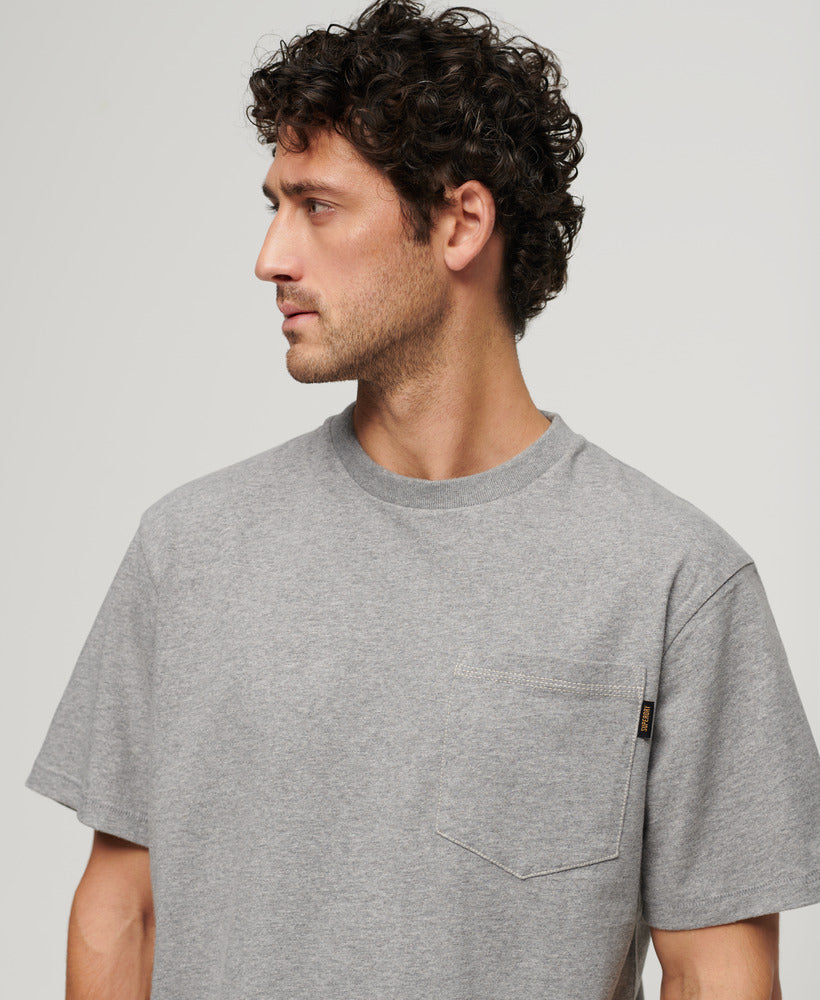 Contrast Stitch Pocket Tshirt | Washed College Grey Marle