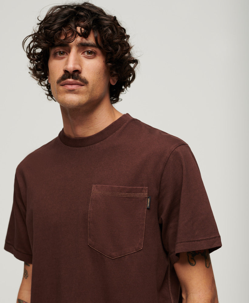 Contrast Stitch Pocket Tshirt | Washed Brown