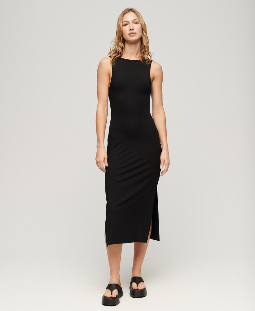 Jersey Twist Back Midi Slim Fit Dress