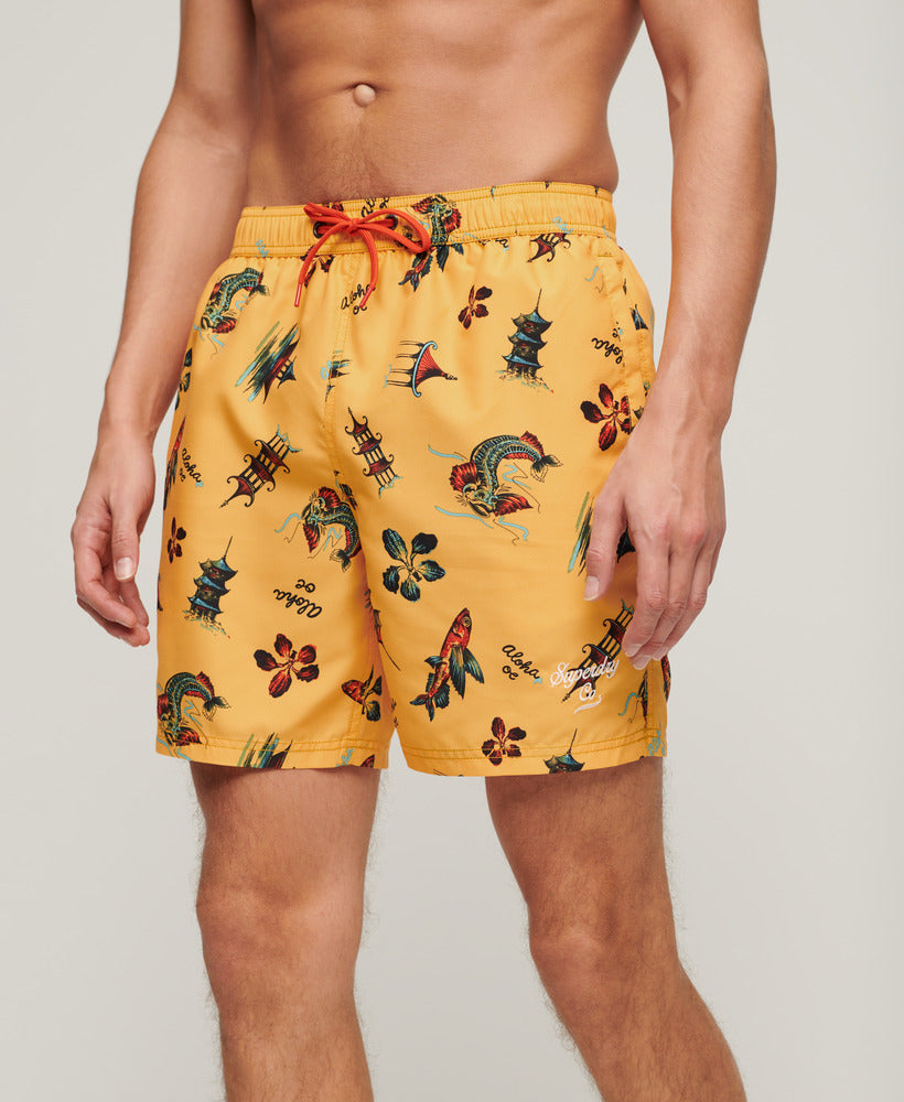 Recycled Hawaiian Print 17" Swim Shorts | Aloha Golden Yellow