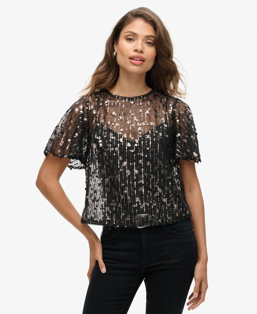 Black sheer sparkly top online