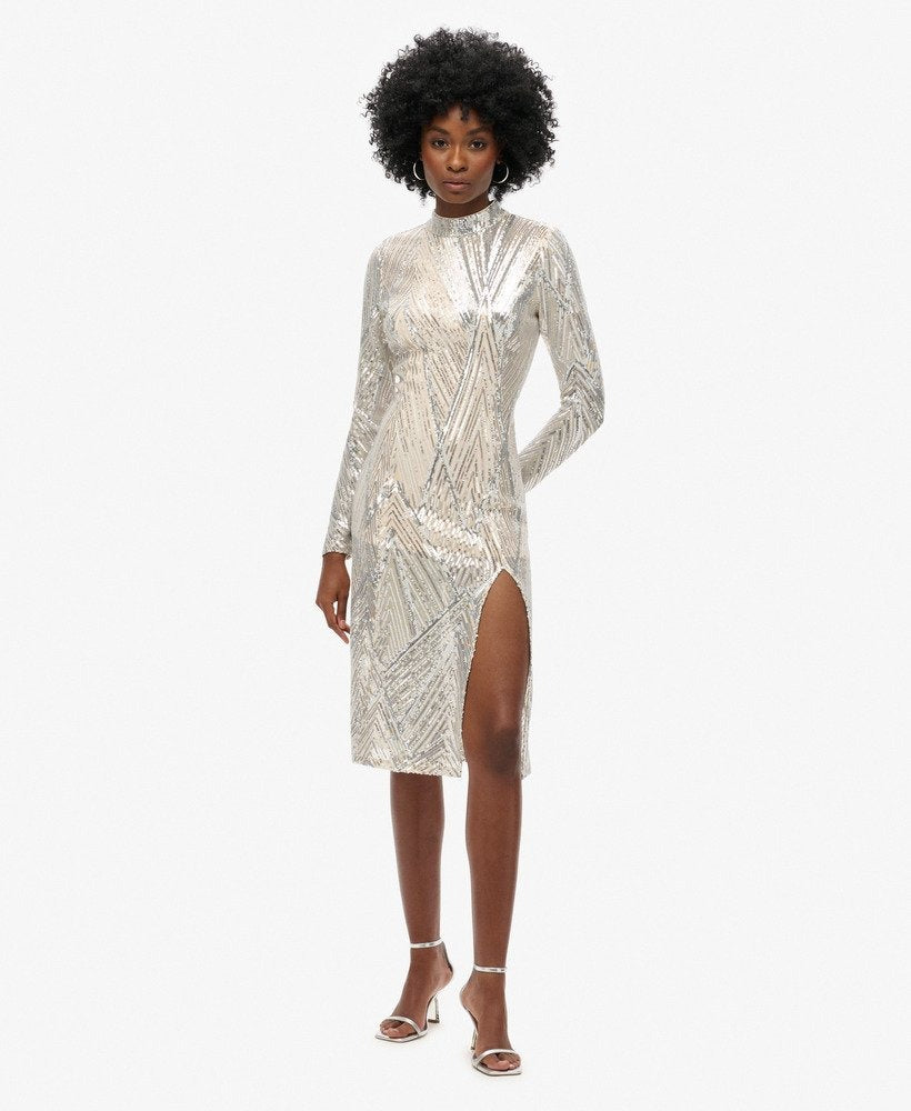 superdry silver dress Open Back Chevron Midi Slim Fit Dress