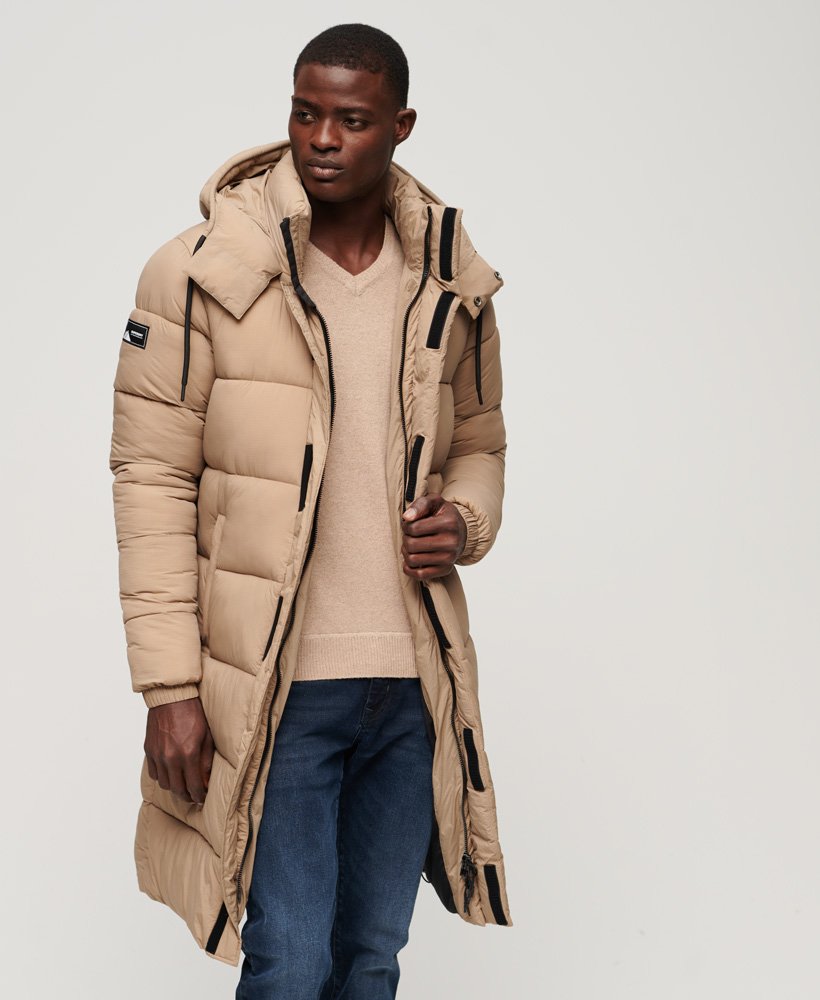 Ripstop Longline Puffer Jacket | Fossil Brown Grid