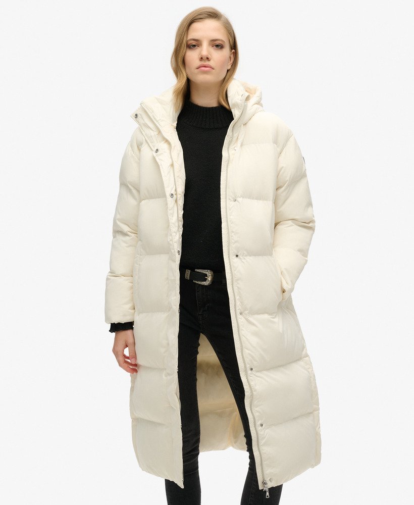 Hooded Longline Puffer Coat Off White