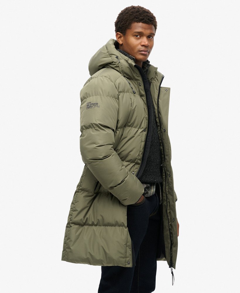 Hooded Sports Puffer Mid Jacket | Dusty Olive Green