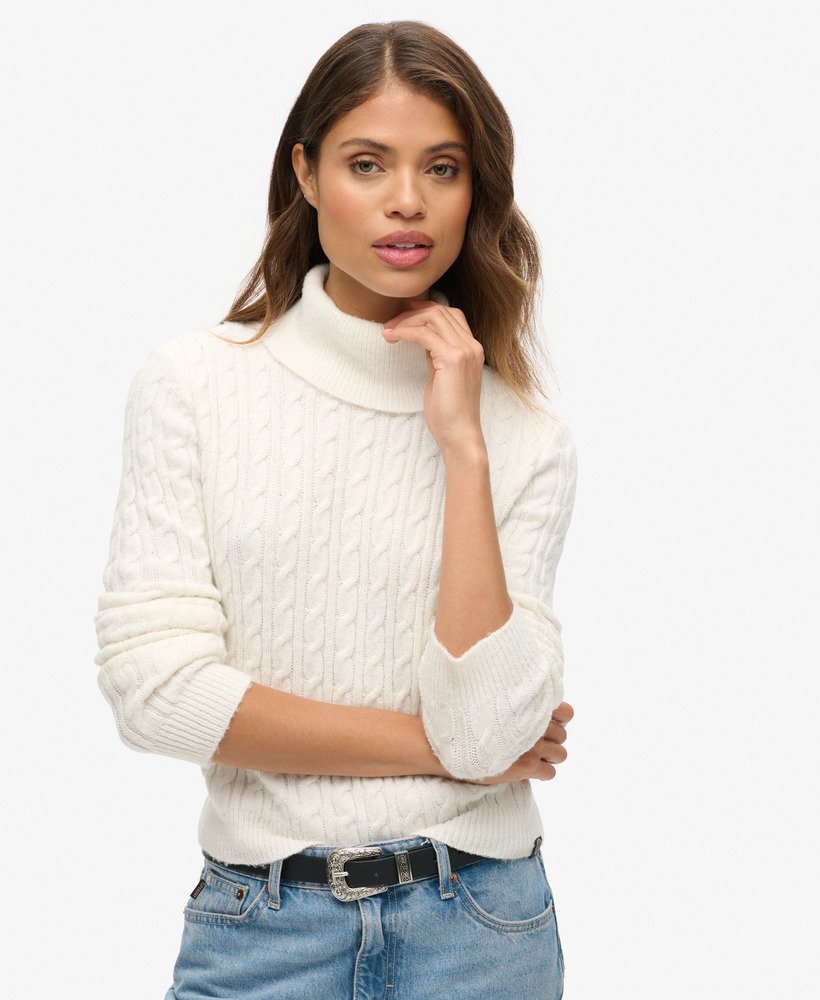 Fitted Cable Roll Neck Jumper | Softest Ecru