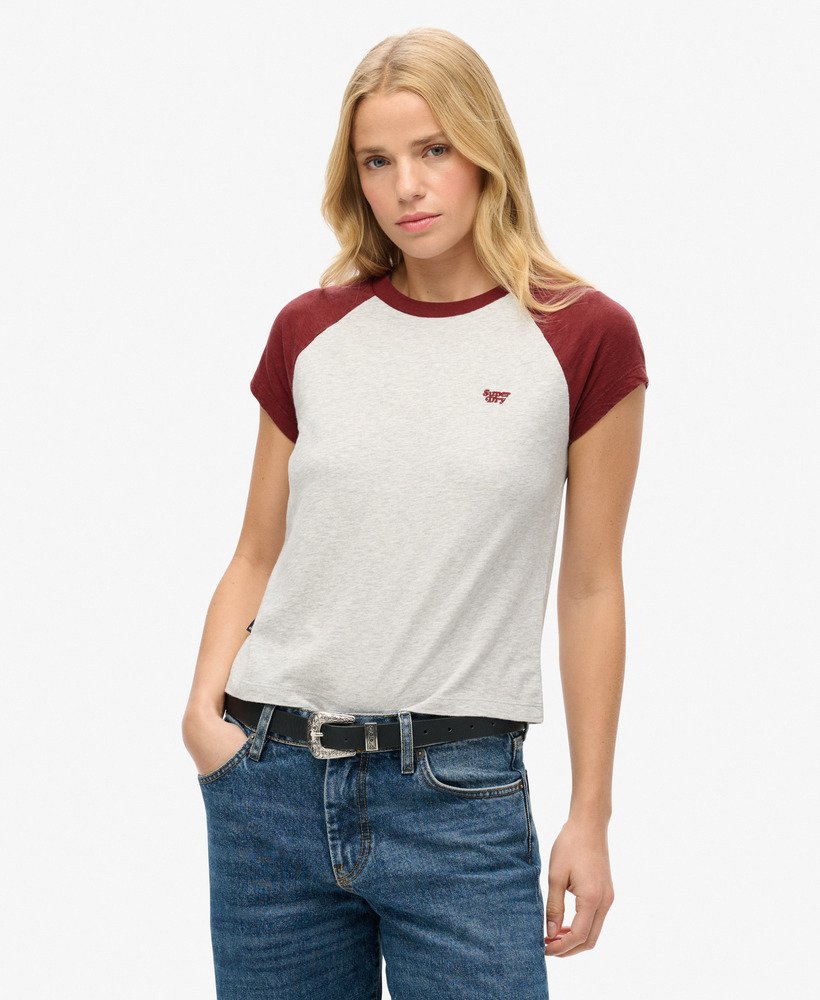 Organic Cotton Essential Logo Raglan T-Shirt | Rich Burgundy/Glacier Grey