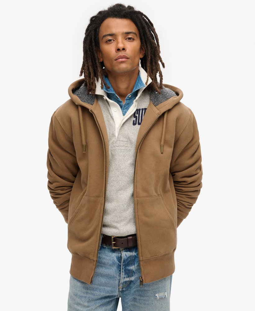 Borg Lined Ziphood | Caramel Brown