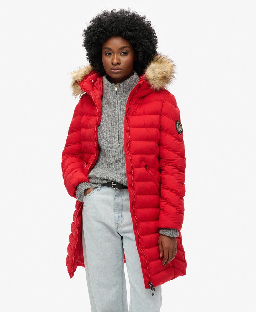 Fuji Faux Fur Hood Mid Length | Dark Red