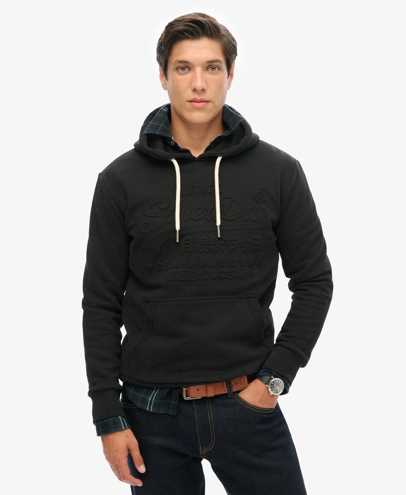 Embossed Vintage Logo Graphic Hoodie | Jet Black