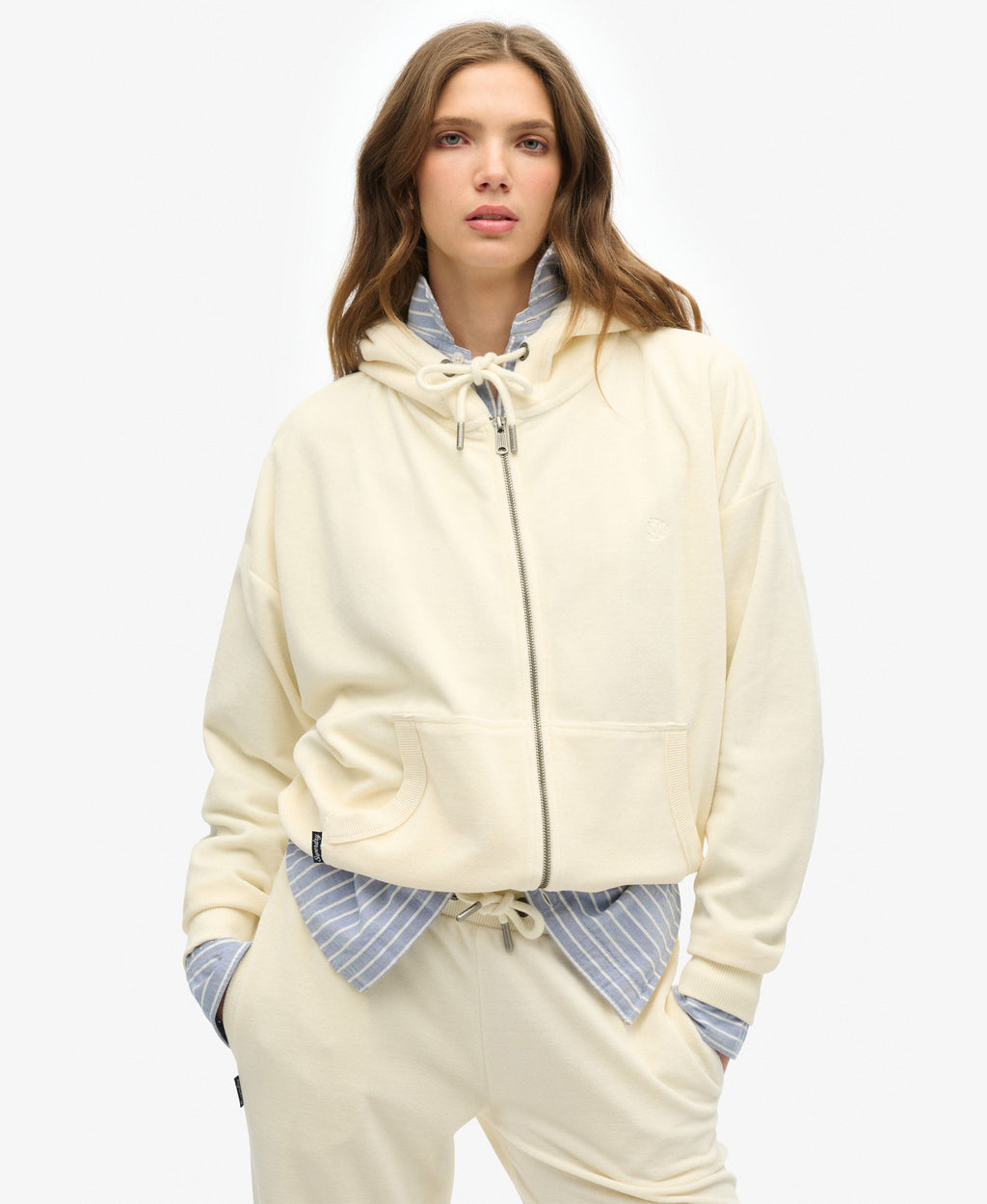 Velour Ziphood | Desert Bone Off White – Superdry