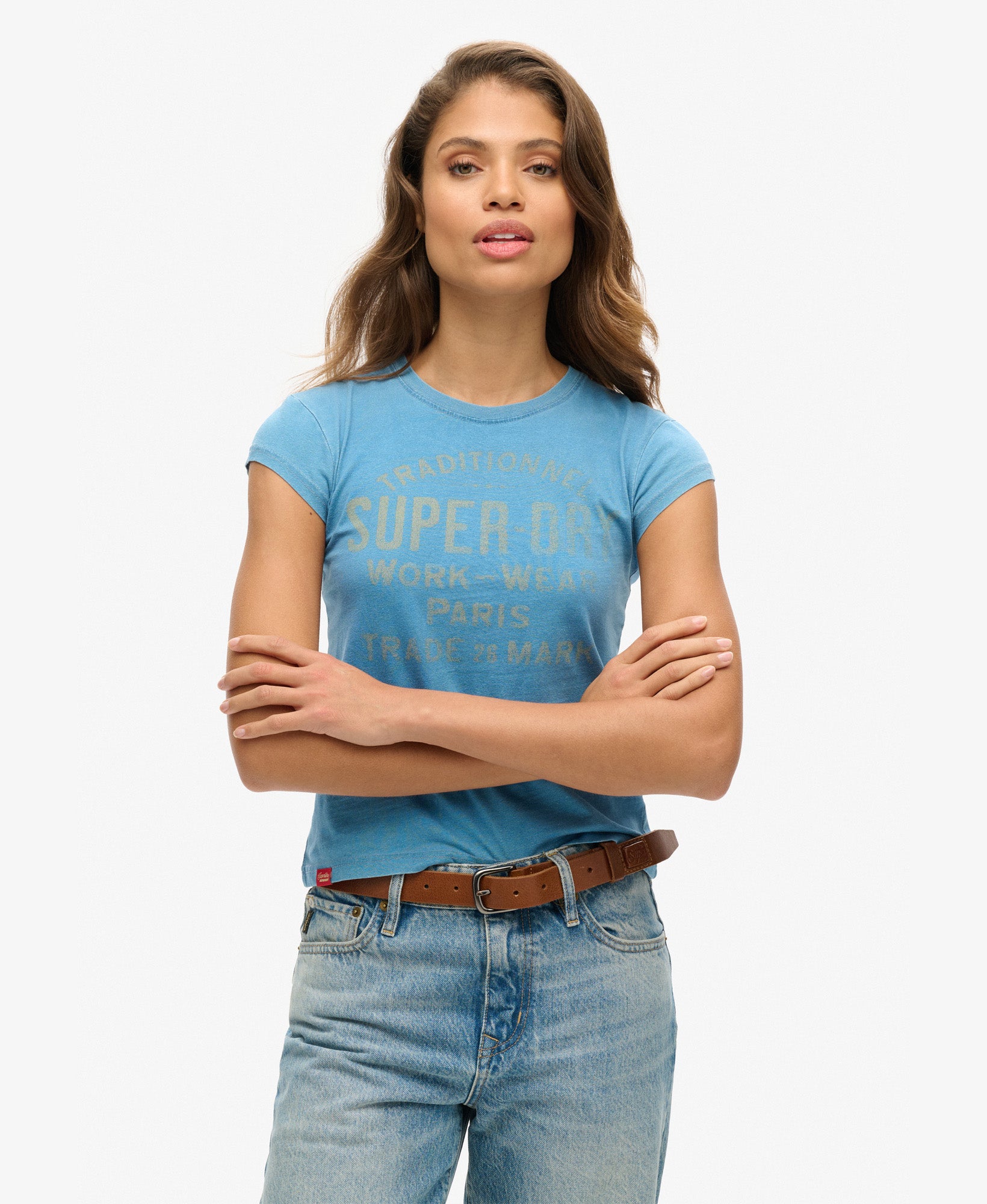 Indigo Workwear Cap Sleeve Tee | Bleach Indigo Wash