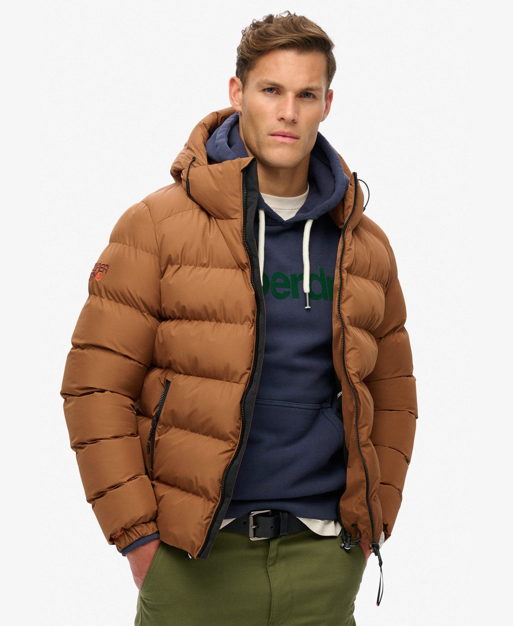 Hooded Sports Puffer Jacket | Denim Co Tobacco