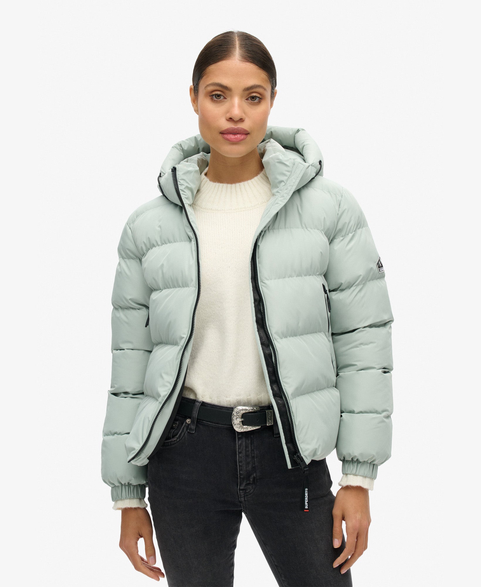 Hooded Sports Puffer Jacket | Puritan Grey