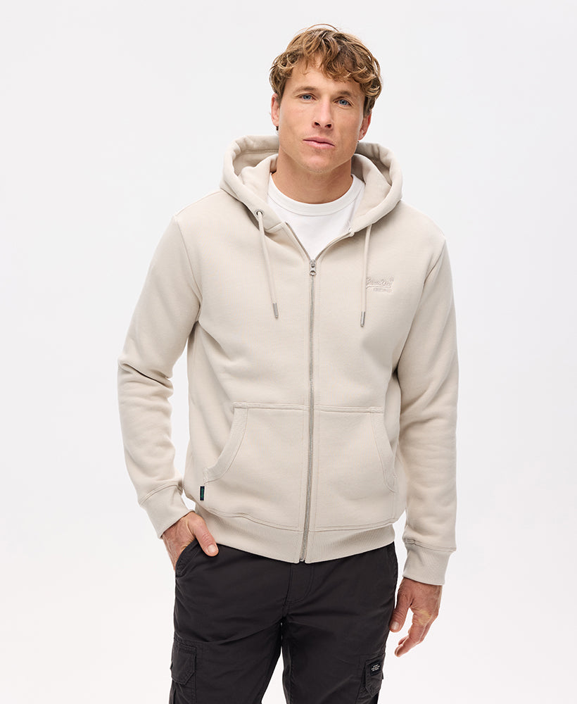Essential Logo Zip Hoodie | Light Stone Beige