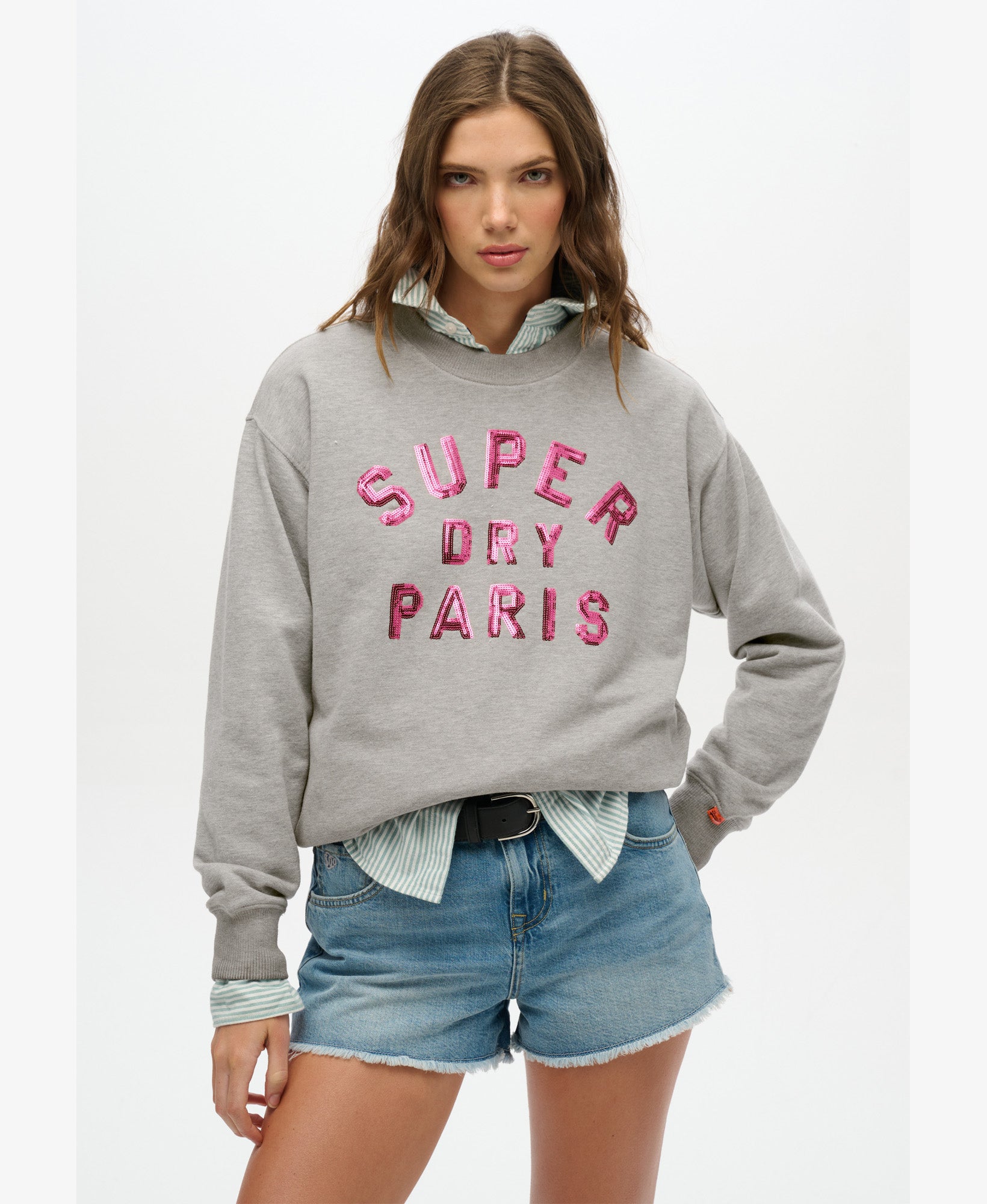 Embellished Varsity Loose Crew | Grey Marle