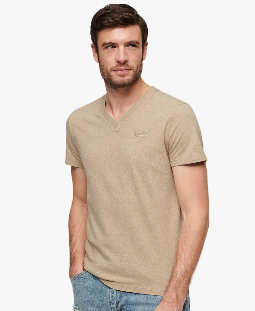 Essential Logo Embroidered Vee Tee | Tan Brown Fleck Marle