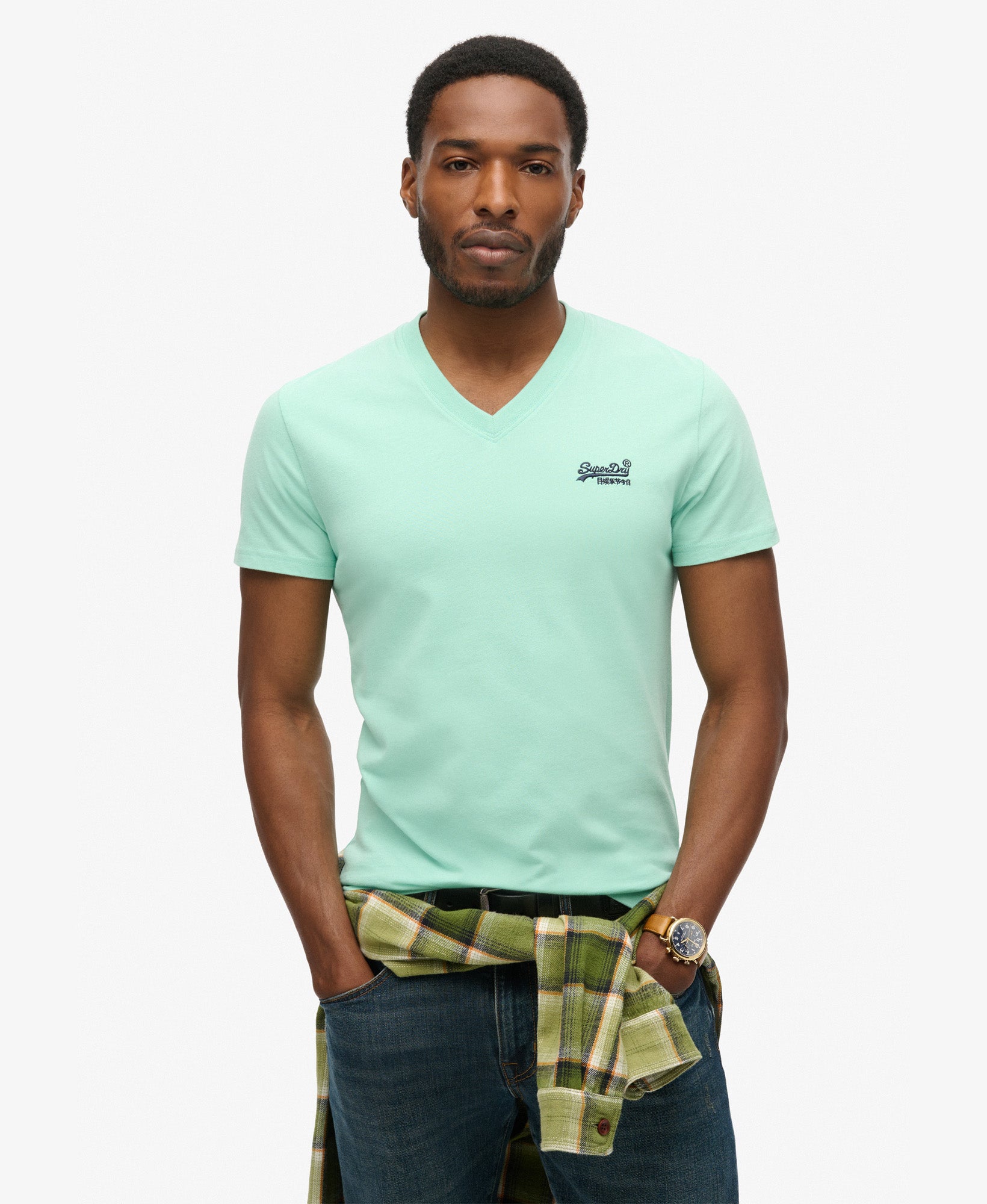 Essential Logo Embroidered Vee Tee | Spearmint Light Green