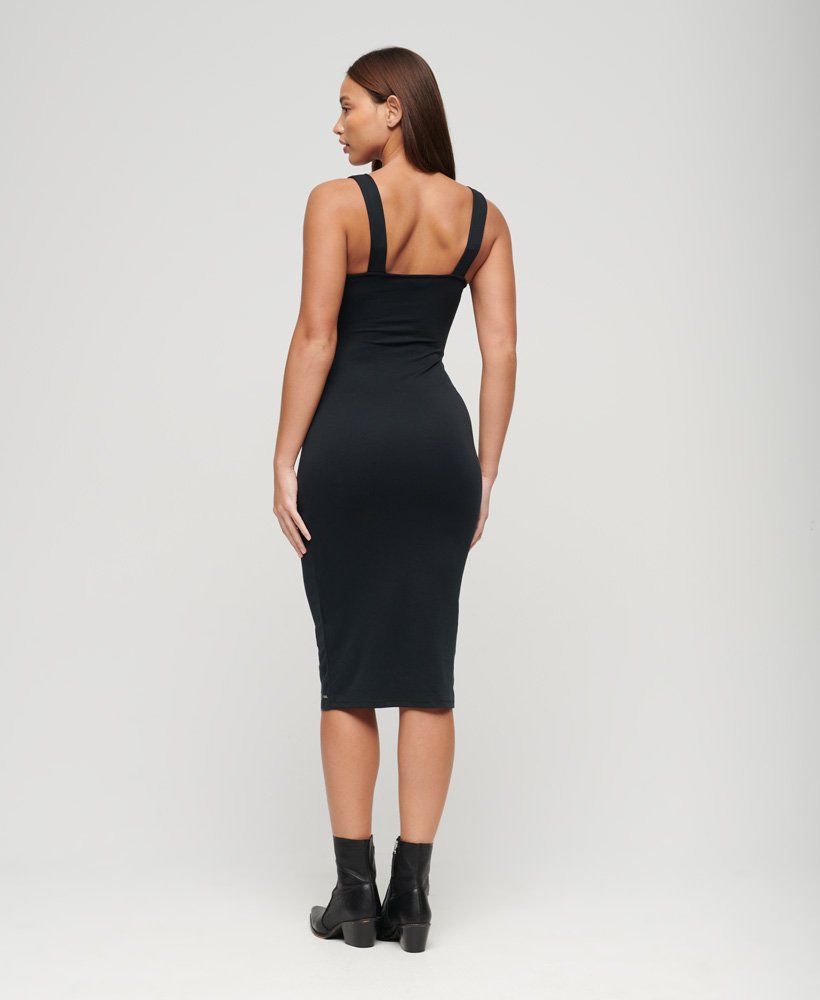 Square Neck Jersey Midi Dress | Black