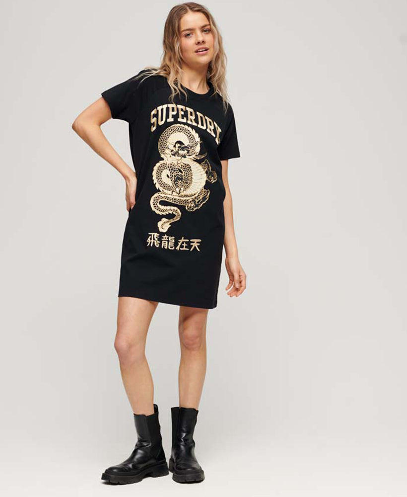 Year of the Dragon Graphic T-Dress | Jet Black