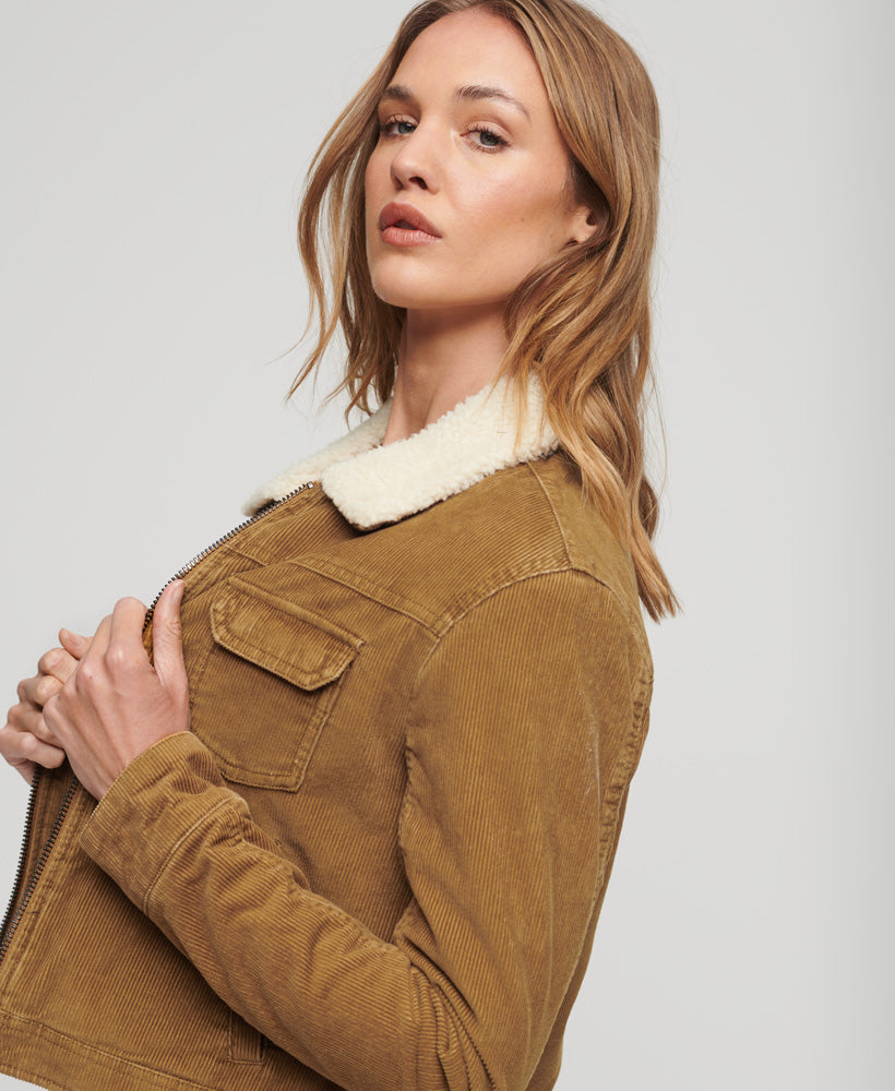Cord Lined Cropped Jacket | Denim Co Tobacco