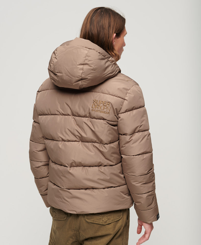 Hooded Sports Puffer Jacket | Fossil Brown