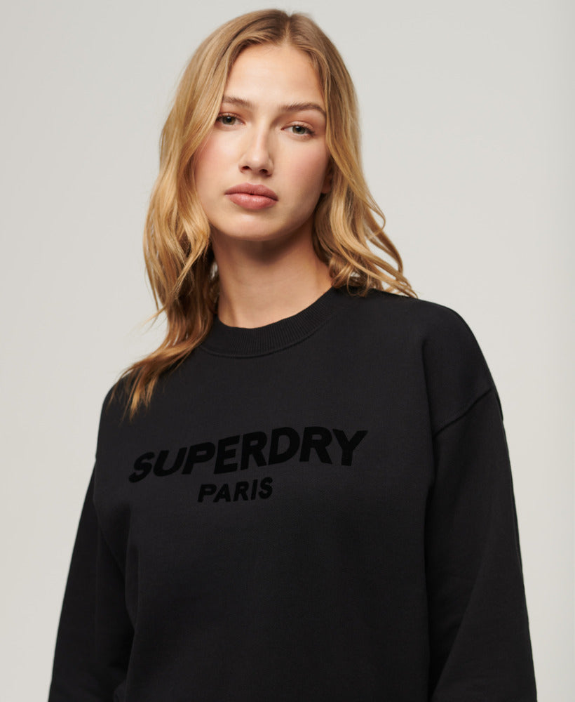 Sport Luxe Loose Crew Sweat | Black