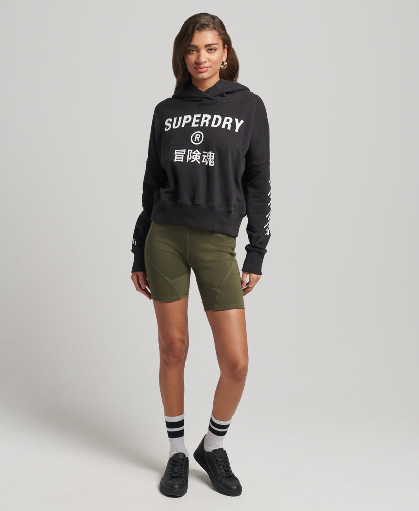 Code Core Sport Crop Box Hoodie | Black