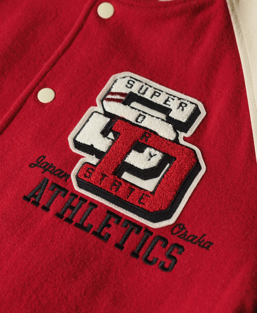 College Varsity Patched Bomber Jacket | Varsity Red