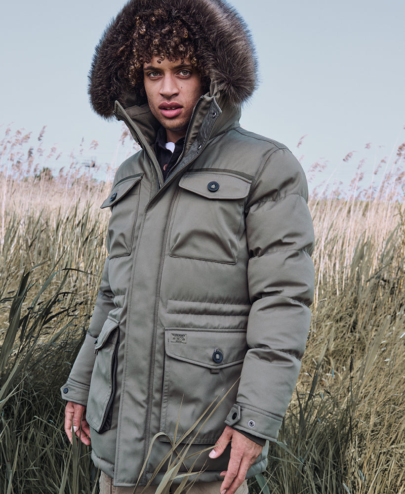 Chinook Faux Fur Parka Coat Dusty Olive Green Superdry