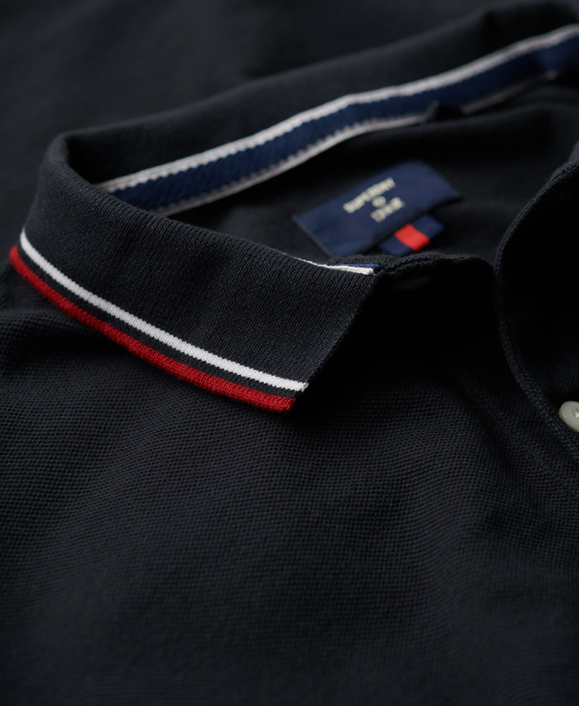 Vintage Tipped Long Sleeve Polo Shirt | Dark Navy/Red