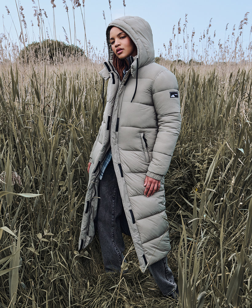 Longline puffer jacket fur hood best sale