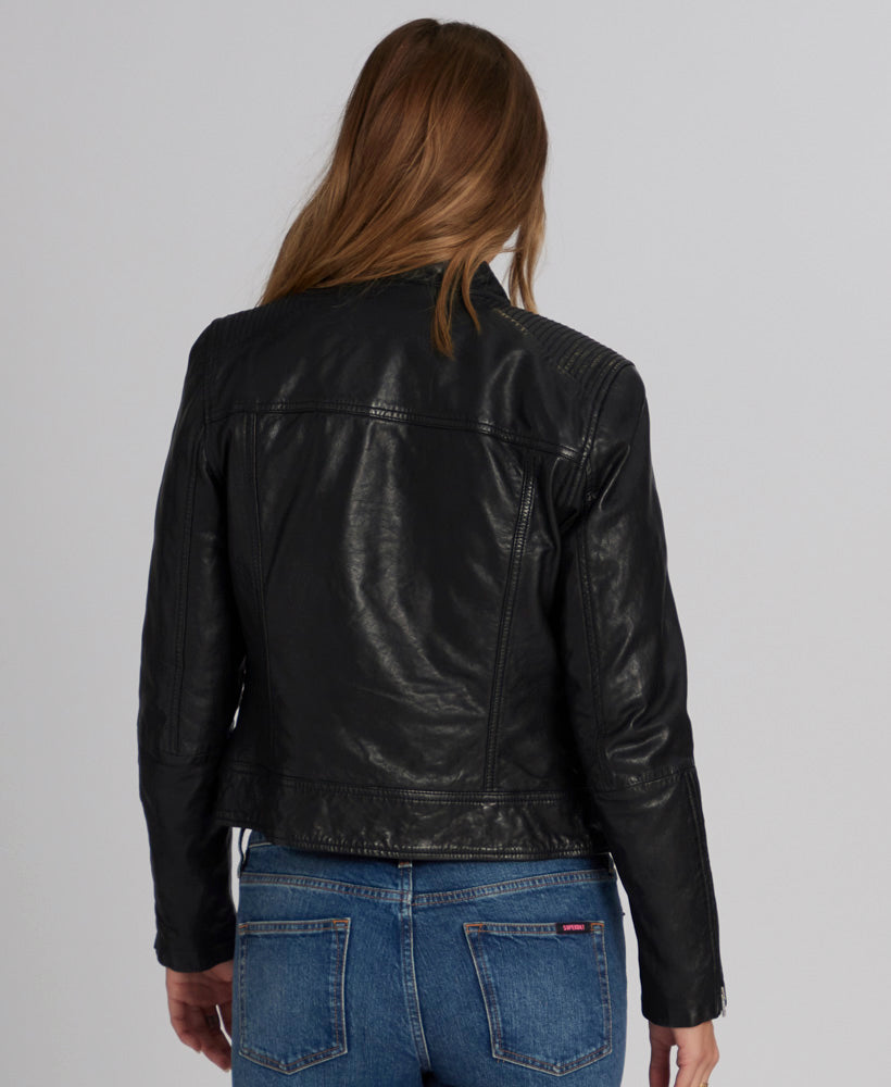 Fitted Leather Racer Jacket | Black