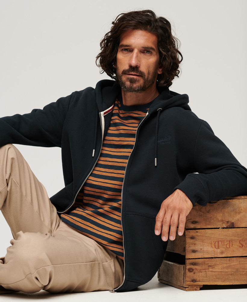 Superdry Mens Navy Zip Up Hoodie Essential Logo Zip Hoodie Eclipse