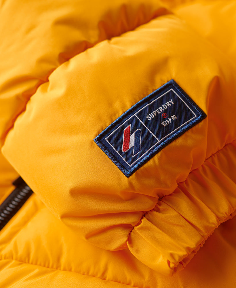 Hooded Sports Puffer Jacket | Saffron Yellow