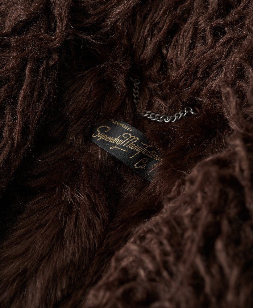 Faux Fur Lined Longline Afghan Coat | Coffee Bean Brown