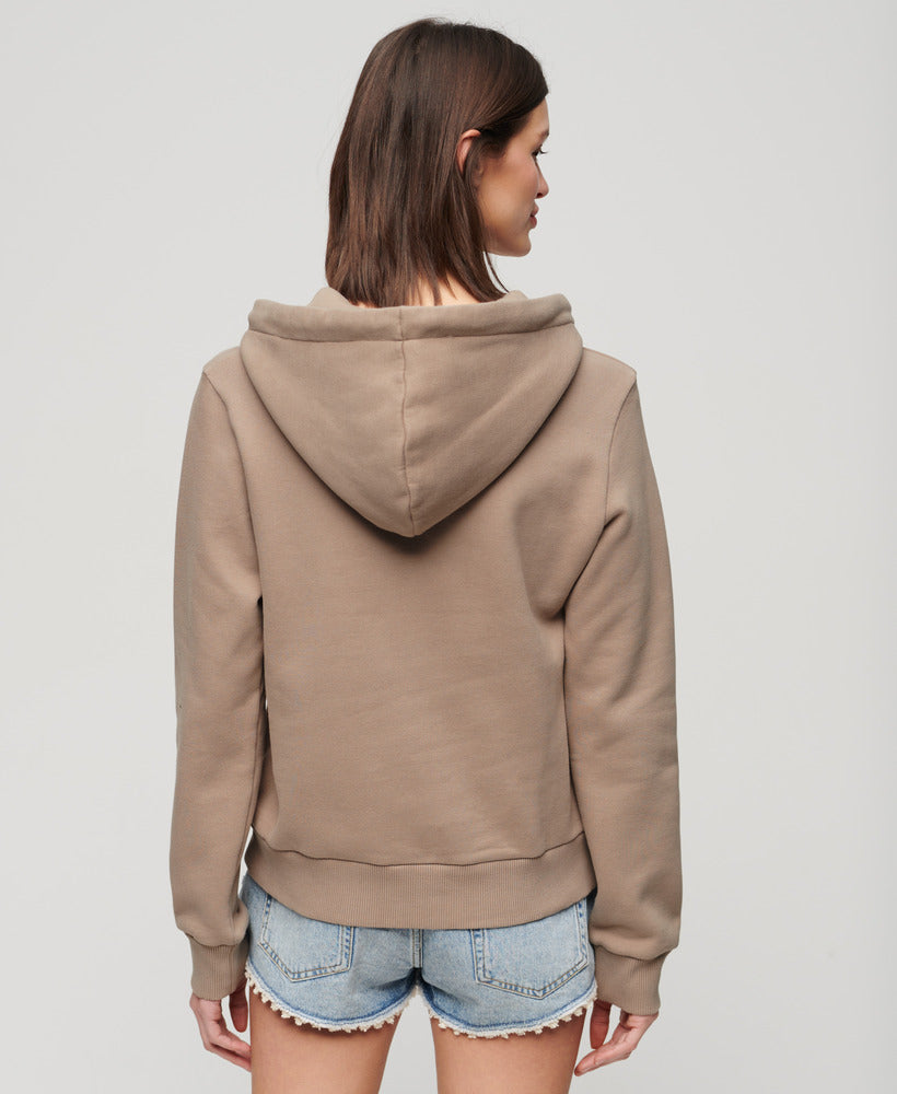 Metallic Vintage Logo Graphic Hoodie | Deep Beige