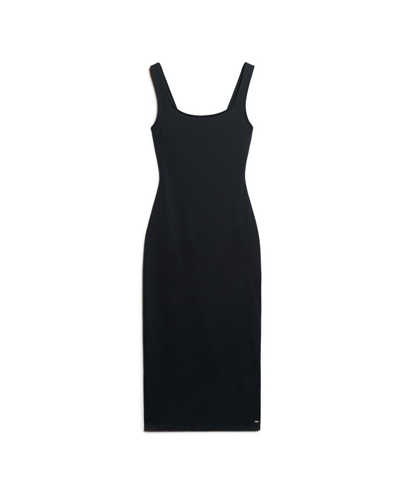 Square Neck Jersey Midi Dress | Black