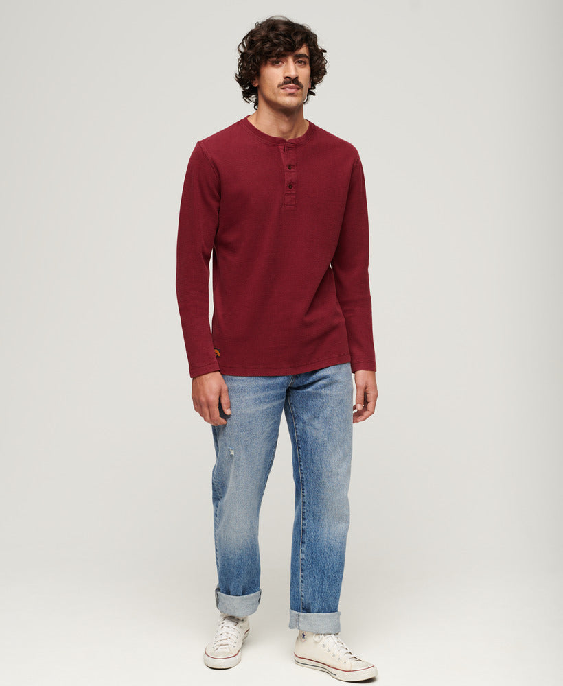 Relaxed Fit Waffle Cotton Henley Top | Stanton Red
