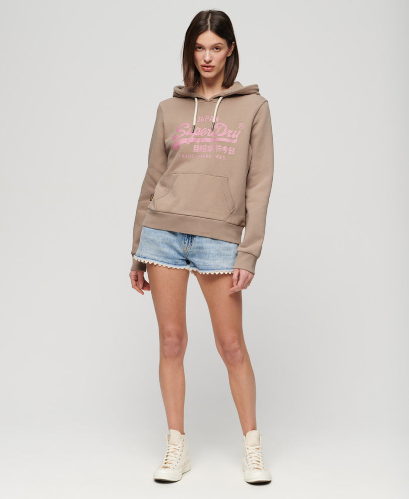 Metallic Vintage Logo Graphic Hoodie | Deep Beige